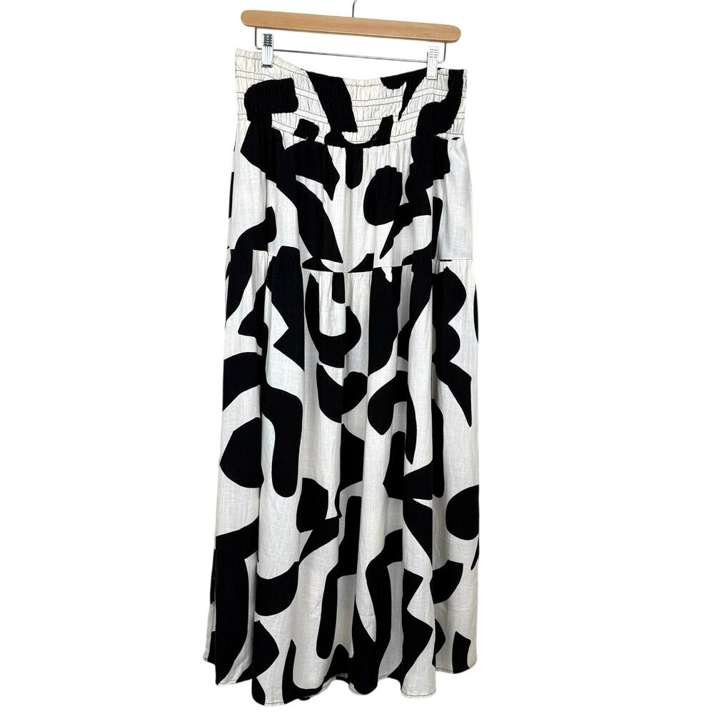 Paper Heart Maxi Skirt Rayon Linen Blend Size XL Black White Abstract Resortwear